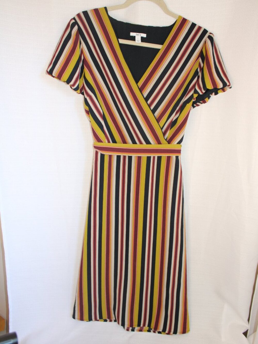 Bar III Striped V-Neck Belted Midi Dress, Women's Size Large